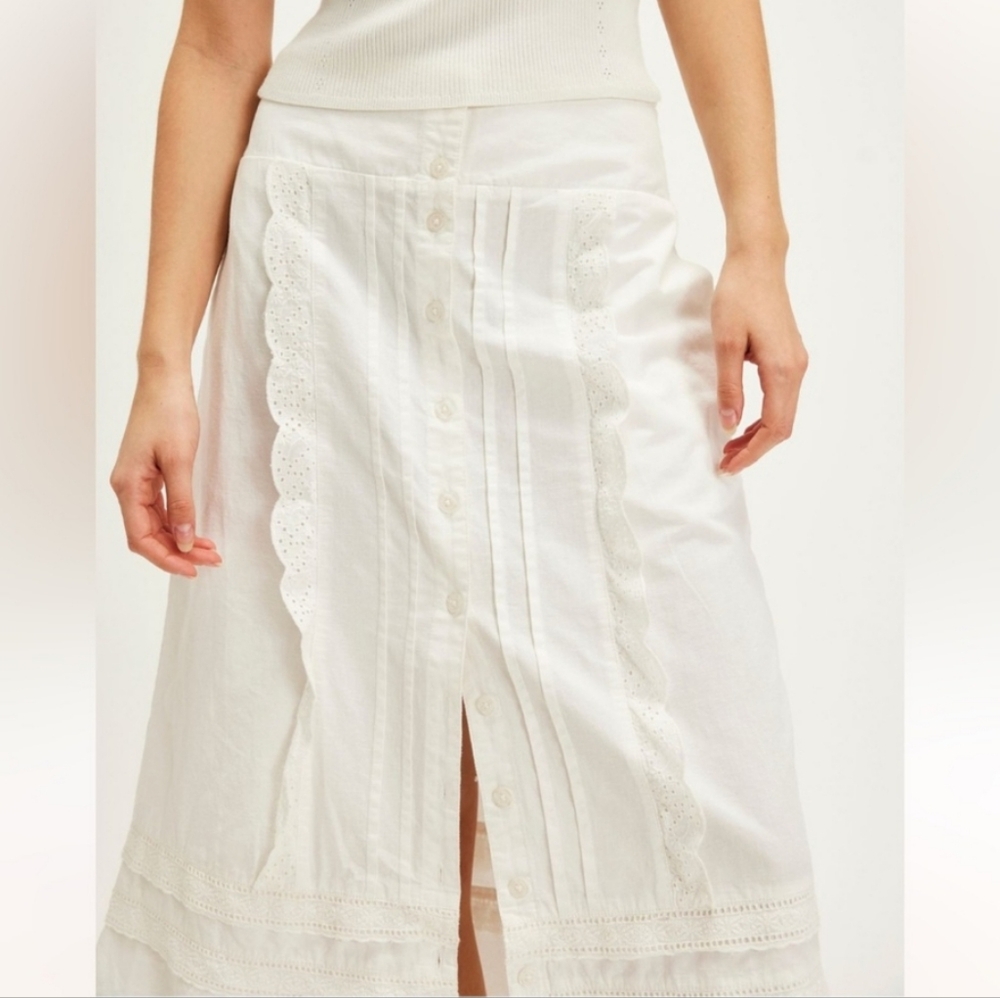 NWOT Free People Whitney White Lace-Trimmed Midi Skirt Size Small - Picture 3 of 12